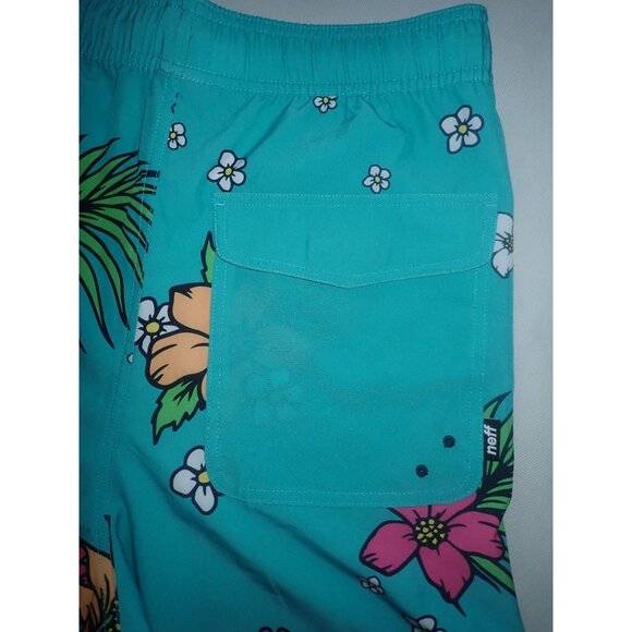 Neff Floral Board‎ Shorts Mens M blue Unlined Smiley Logo Pockets NWOT - Picture 7 of 7